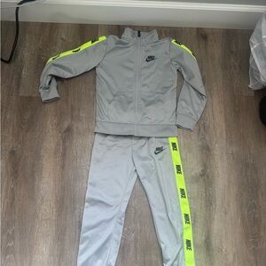 Boys Nike Light Gray and Neon Yellow Tracksuit